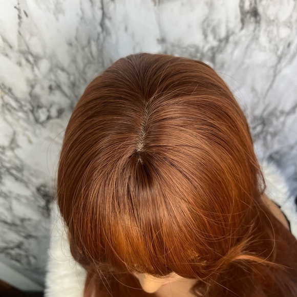 26” Daily Use Copper  Long Wavy Heat Resistant Fiber Full Wig With Bangs - Picture 8 of 13